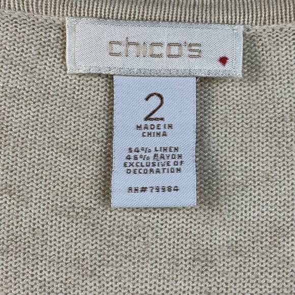 Chico's Linen Blend Beaded Embellished Lightweight Cardigan Women L/12 Beige - Picture 8 of 8